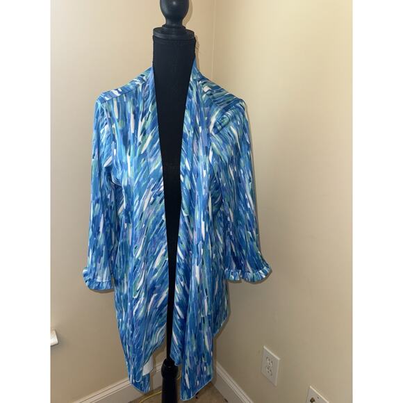 Slinky Brand Cardigan Womens Medium Blue Watercolor Print Open Front 1X Abstract - Picture 1 of 4